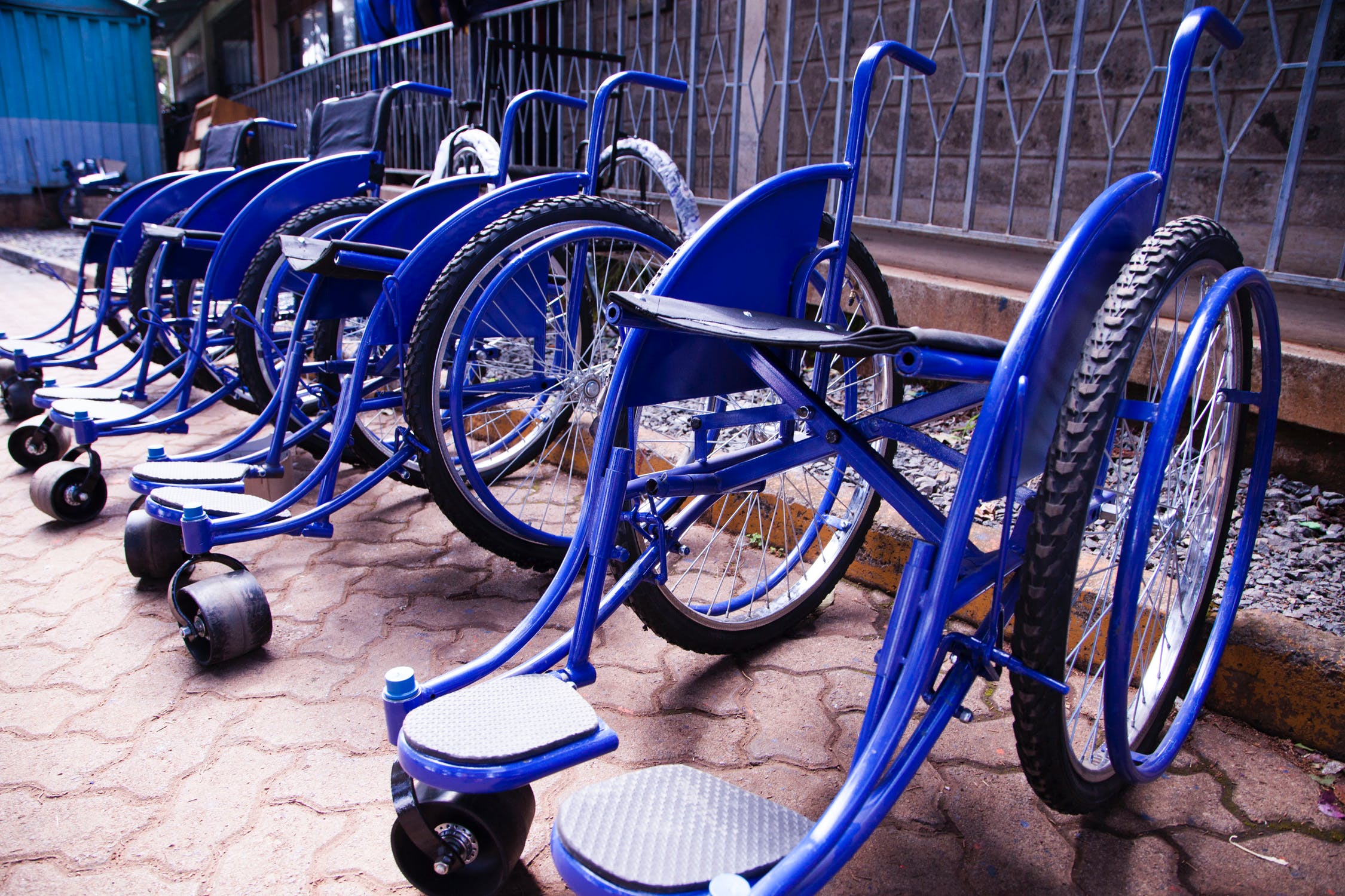 Blue wheelchairs