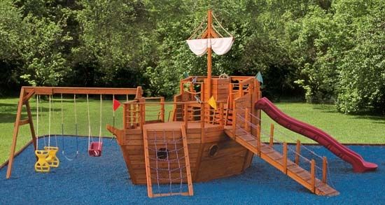 Wooden playground pirate ship