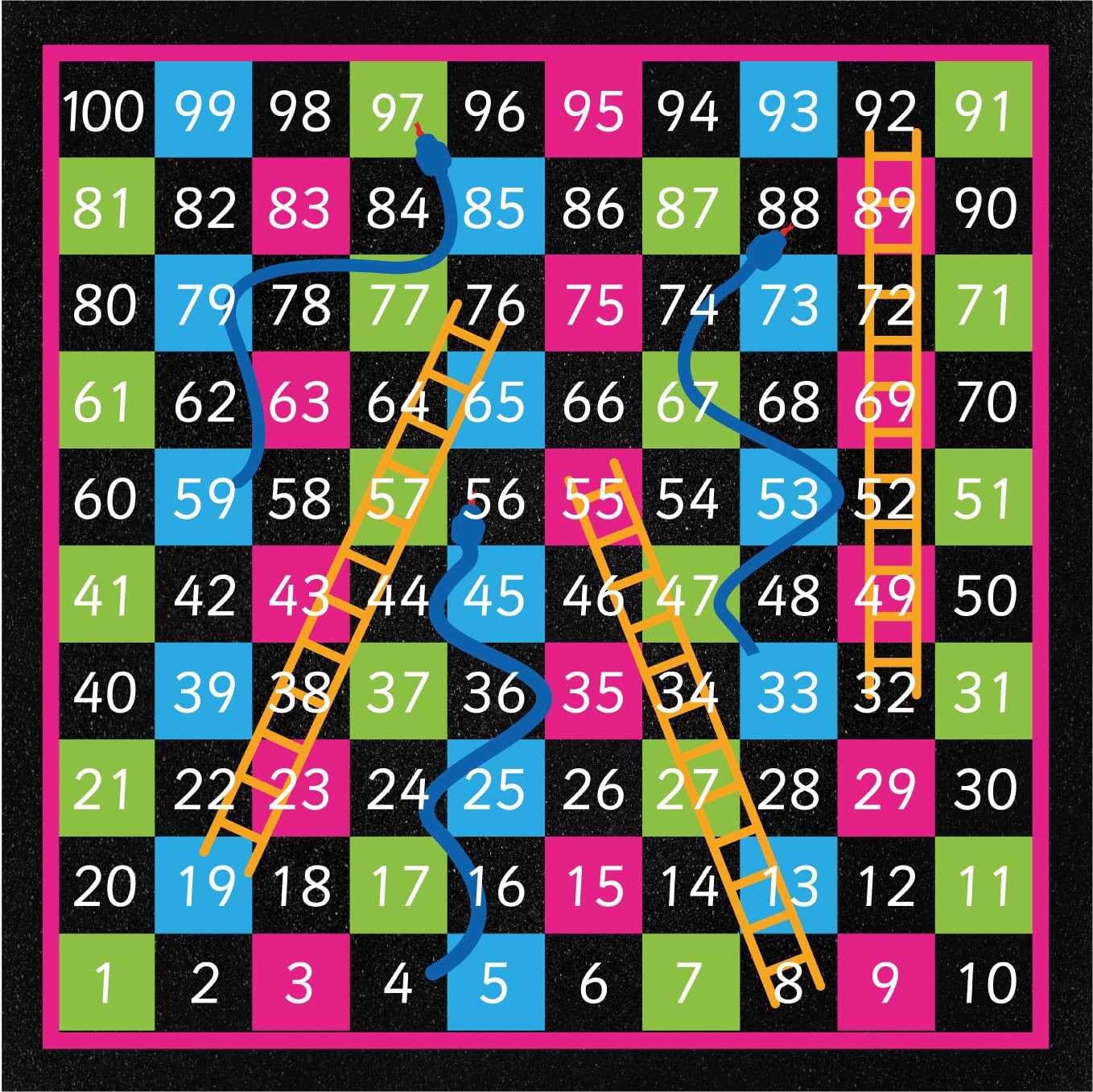 1-100 Snakes & Ladders (Half Solid)
