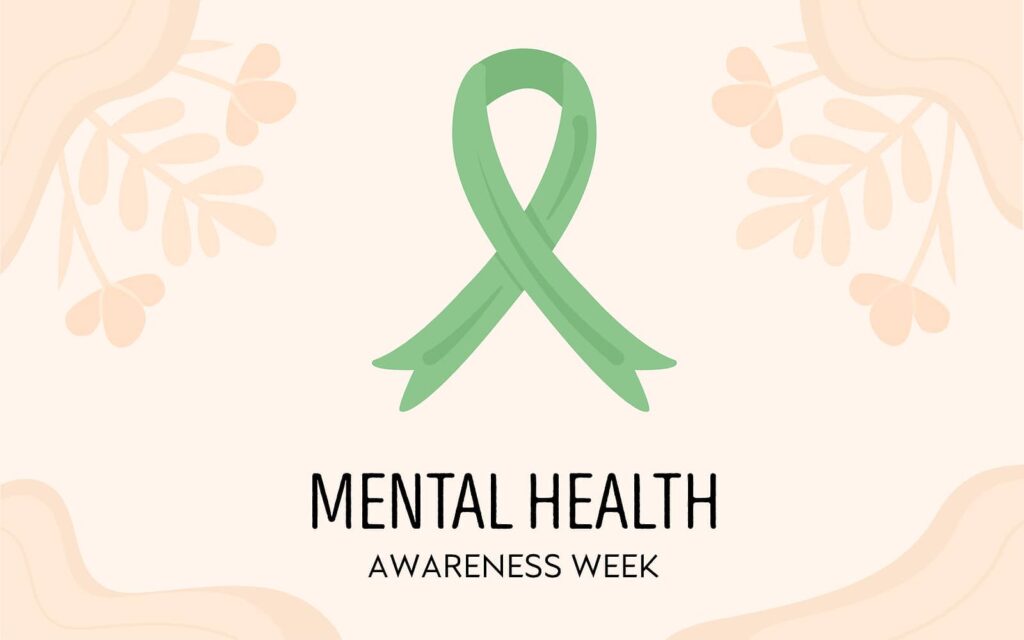 Mental Health Awareness Month or Week horizontal banner background with flowers.